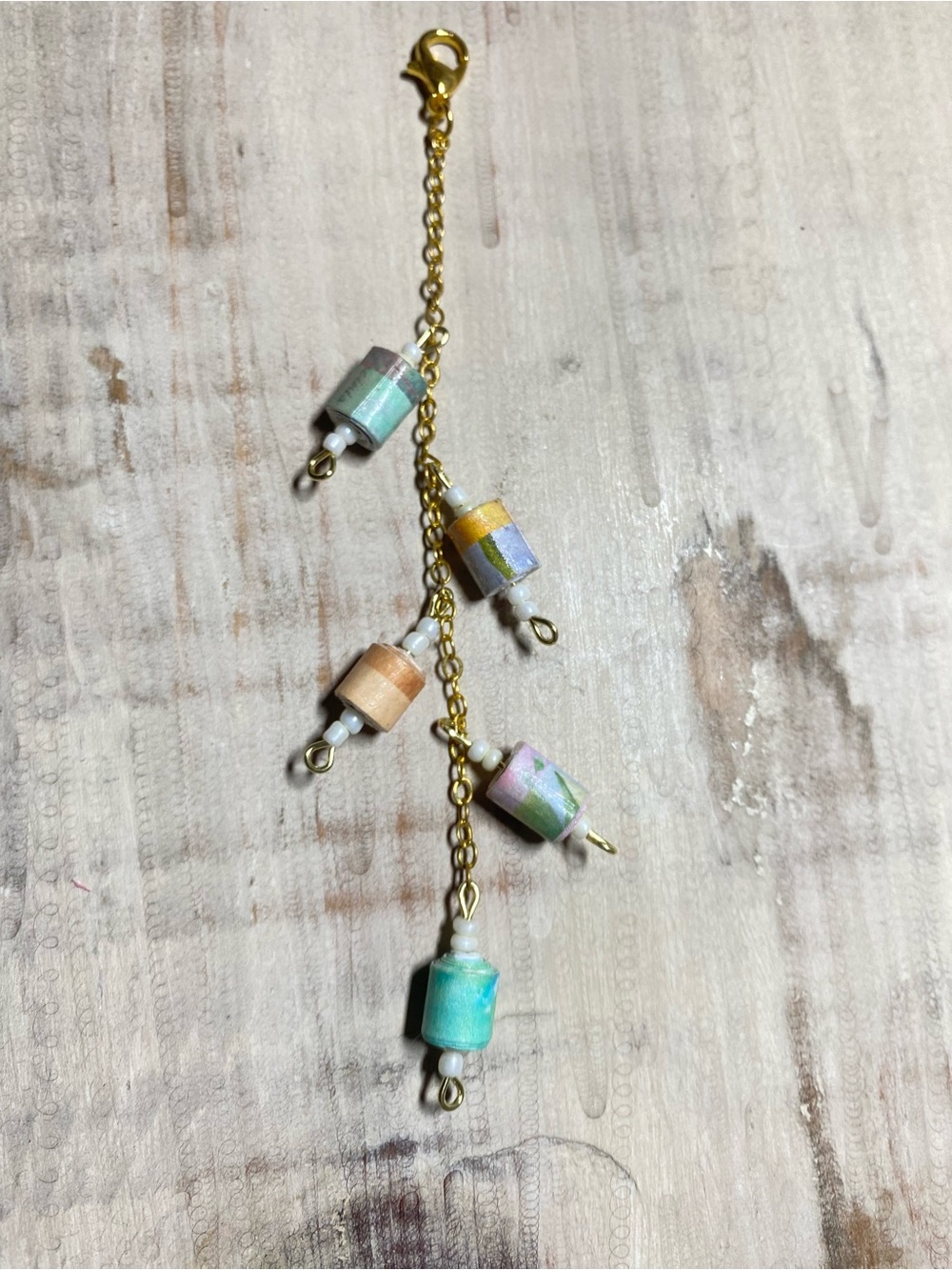 Gold Chain Pastel Paper Bead Dangle Charm - Multicolor